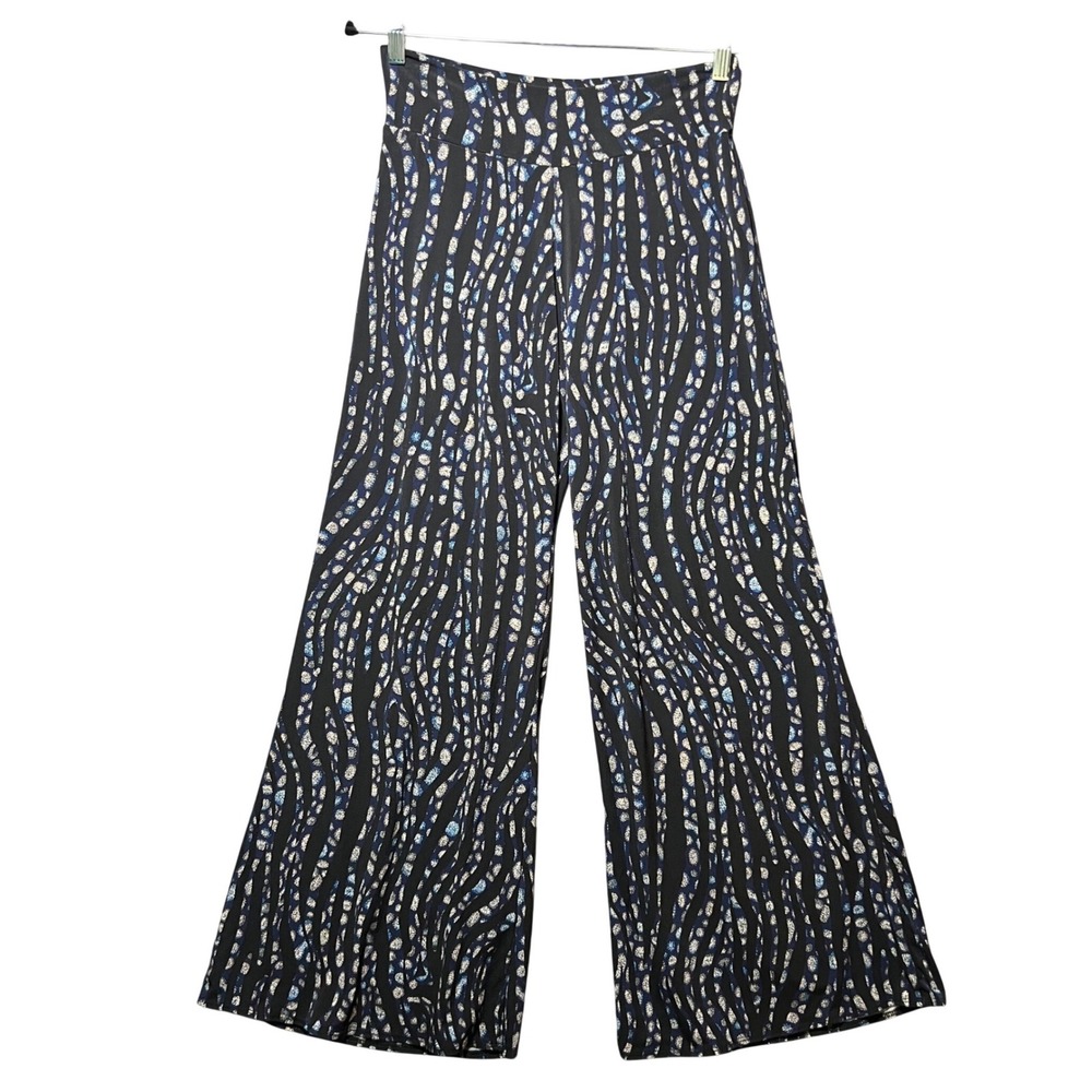 Clara Sunwoo Blue Wide Leg Pants Abstract Animal‎ Print Palazzo Small Flowy